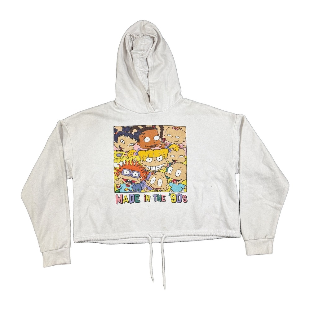 Nickelodeon Rugrats Made in the 90s Cropped Hoodie White Large Graphic Pullover